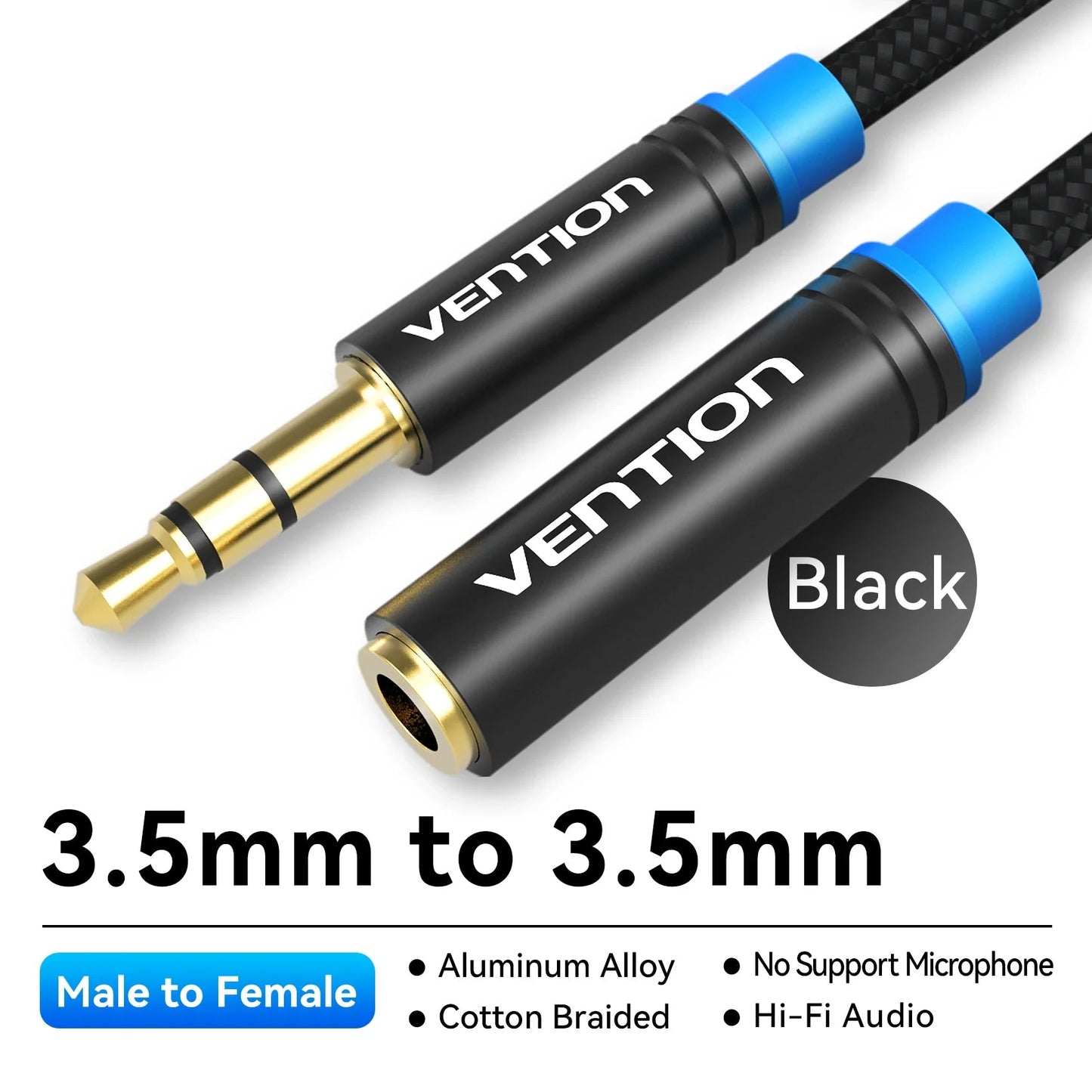 Vention Jack 3.5 Aux Extension Cable for Car Laptop Mini PC TV Xiaomi Huawei Stereo 3.5 mm Jack Headphone Speaker Cable Auxiliar Pi-Mart