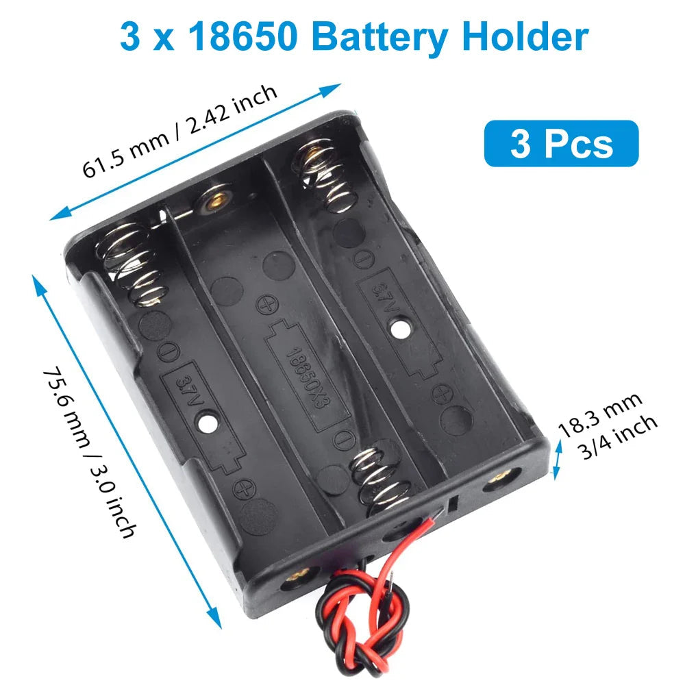 3pcs 18650 Battery Holder with Wire 3.7V,7.4V, 11.1V, 14.8V 18650 Battery Holder Box for Battery storage charging Pi-Mart