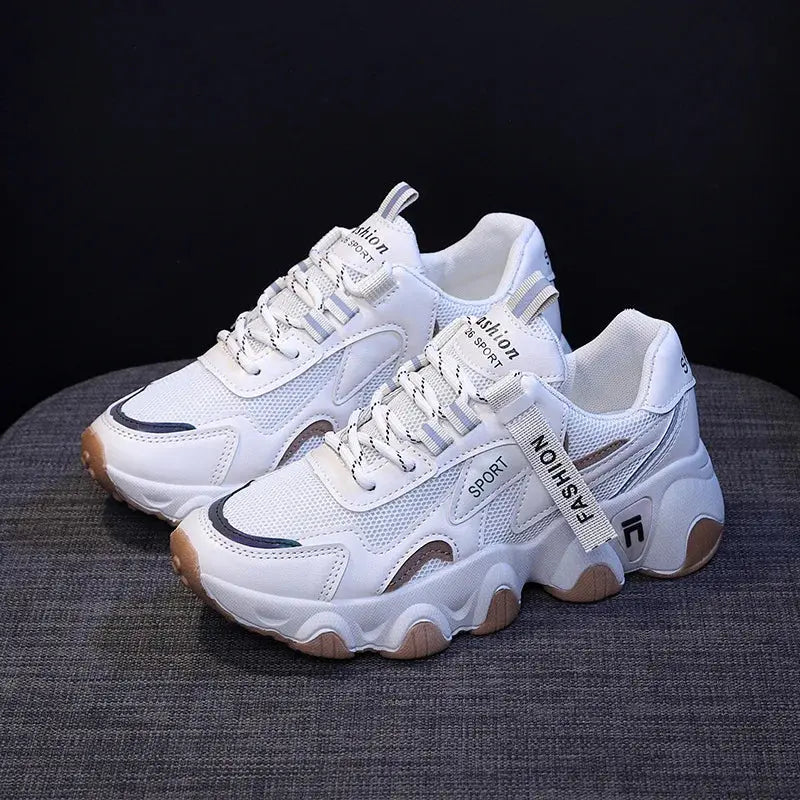 CINESSD 2023 Trendy Mesh Platform Sneakers Leather Shoes Breathable Casual Sports Shoes Women Flats NovaCart