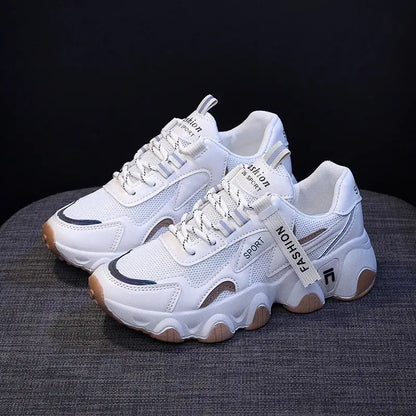 CINESSD 2023 Trendy Mesh Platform Sneakers Leather Shoes Breathable Casual Sports Shoes Women Flats NovaCart