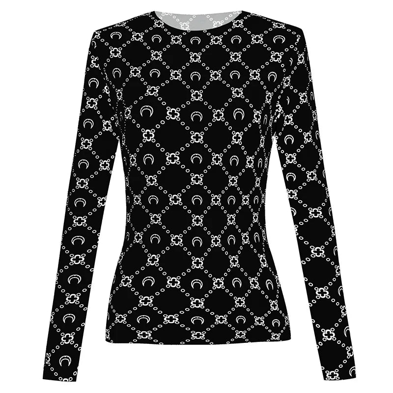 Woman Clothes Korean Moon Print Long Sleeve T-Shirt Fashion Casual Layered Sun Protection Top Ice Silk Basic Tee Spring Autumn NovaCart