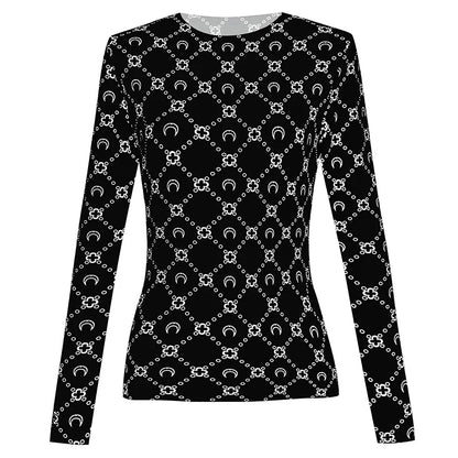 Woman Clothes Korean Moon Print Long Sleeve T-Shirt Fashion Casual Layered Sun Protection Top Ice Silk Basic Tee Spring Autumn NovaCart