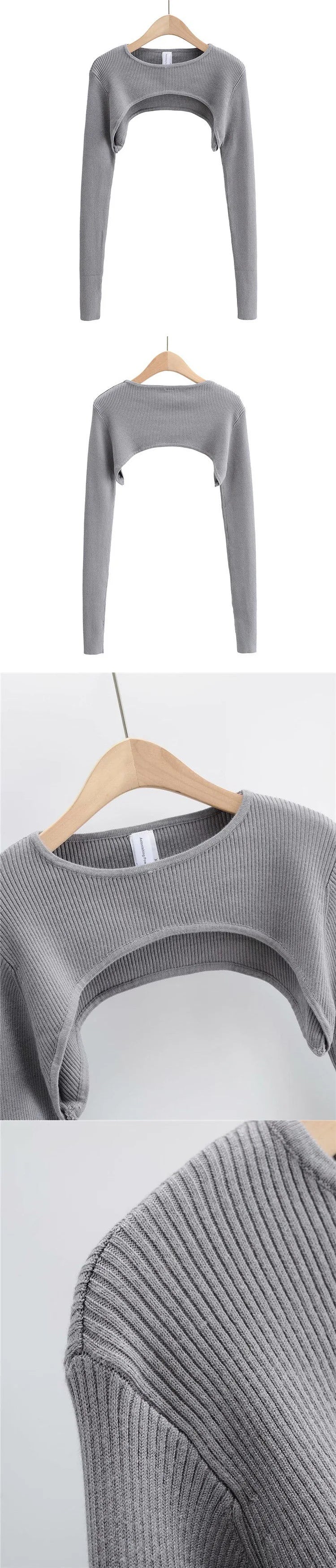 T-shirts Women Long Sleeve Crop Top Spring Autumn Y2k Aesthetic Clothes O-neck Black White Sexy Harajuku Knitted Tshirt 2023 NovaCart