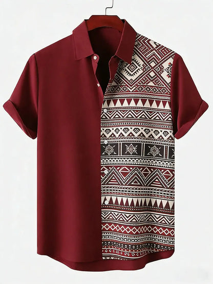 Men's New Linen Ethnic Tribal Style 3D Printed Shirt Hawaiian Tropical Breathable Comfortable Short-sleeved Lapel Clothes Men'S NovaCart