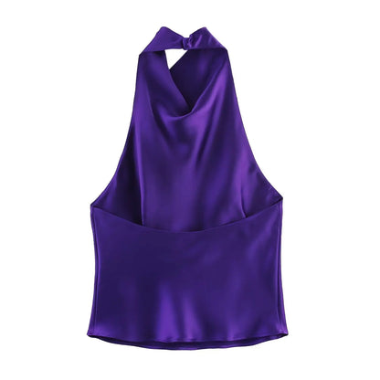 Sexy Elegant Halter  Backless High Solid Halter Neck Tops