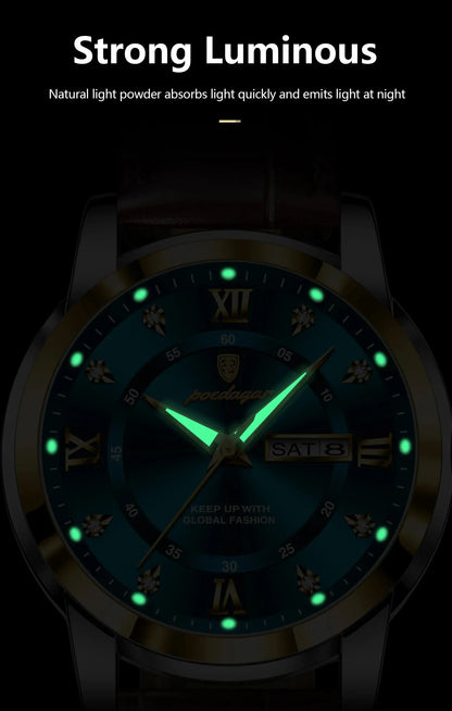 POEDAGAR Luxury Business Male Wristwatch Waterproof Luminous Leather Man Watch Date Week Sport Casual Men's Quartz Watches reloj NovaCart