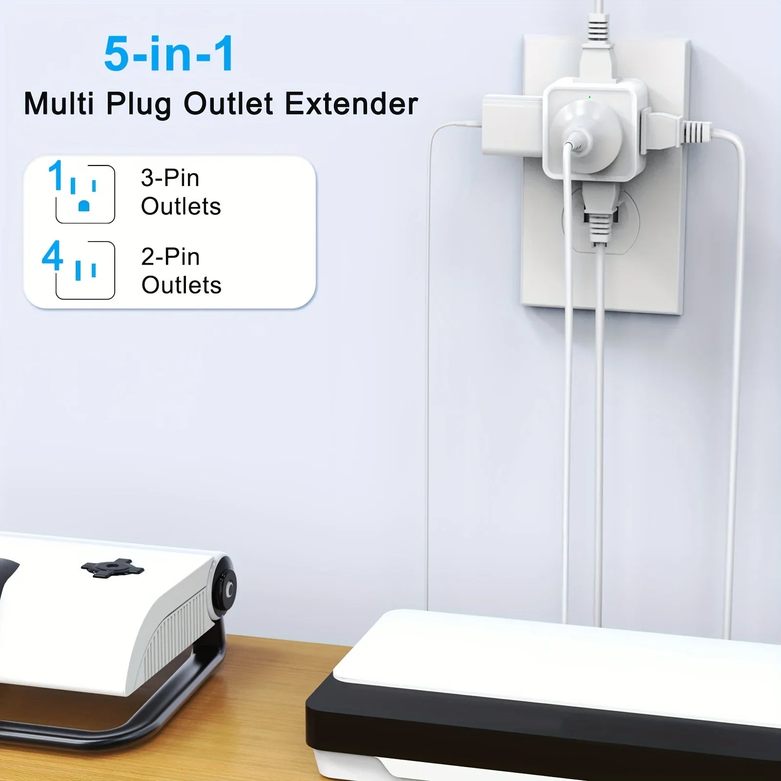 5 Way Multi Plug Outlet Extender, Wall Outlet Expander, Small Electrical Outlet Splitter for Travel, Home, Office, Dorm Pi-Mart
