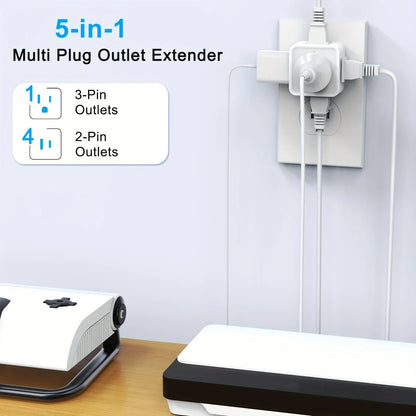 5 Way Multi Plug Outlet Extender, Wall Outlet Expander, Small Electrical Outlet Splitter for Travel, Home, Office, Dorm Pi-Mart