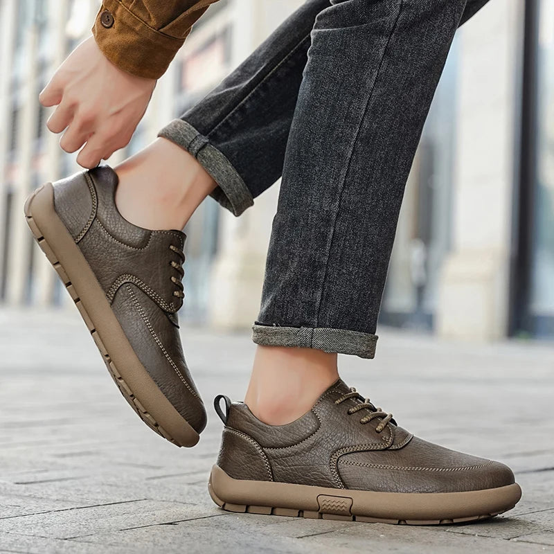Shoes for Men Male Sneakers Leather Shoes Round Toe Apring and Autumn Wear-resistant Return To The Ancients Loafers All-match NovaCart