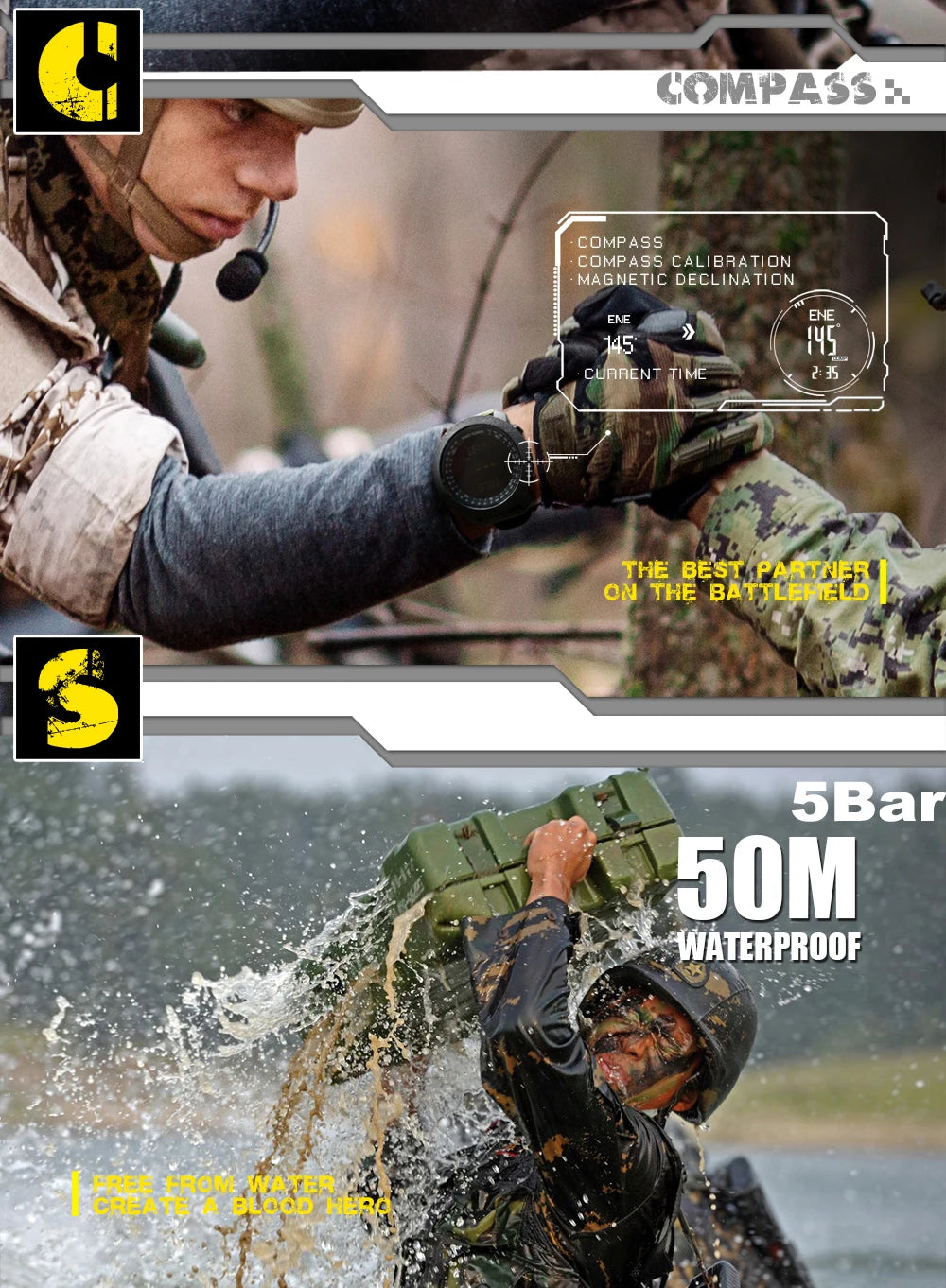 NORTH EDGE Men's sport Digital watch Hours Running Swimming Military Army watches Altimeter Barometer Compass waterproof 50m NovaCart