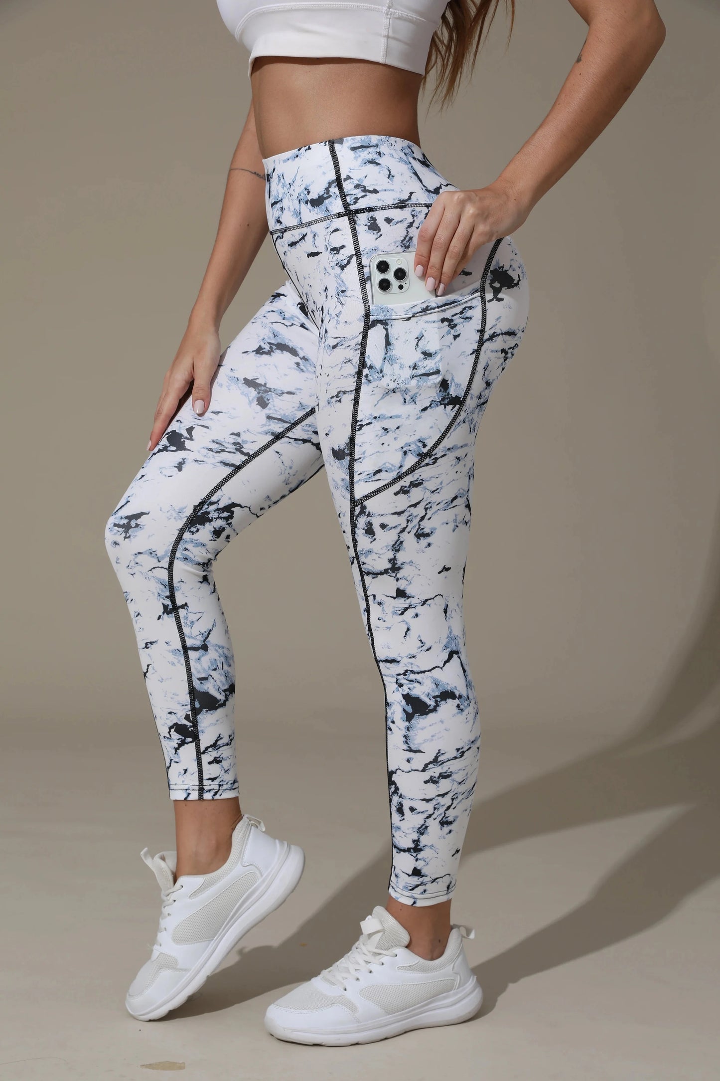 Printed High-Waist Pocket Fitness Pants Women FitiqueFit