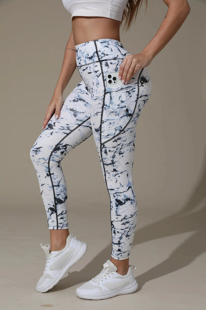 Printed High-Waist Pocket Fitness Pants Women FitiqueFit