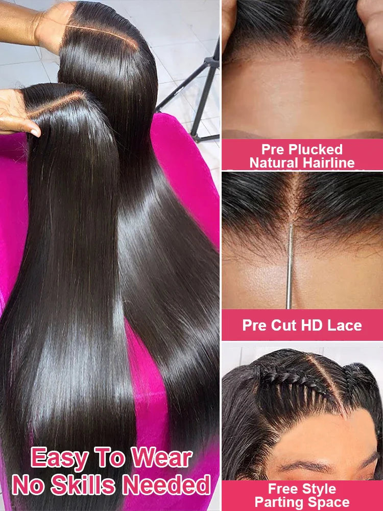 Glueless Preplucked Human Hair Wigs Ready To Wear And Go Brazilian Bone Straight 13x4 HD Lace Frontal Human Hair Wig For Women HOL stores