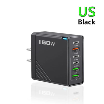 160W USB C Charger Fast Charging PD QC3.0 Wall Charger Adapter For iPhone 16 Samsung S24 Xiaomi Huawei Multi Ports Phone Charger Pi-Mart