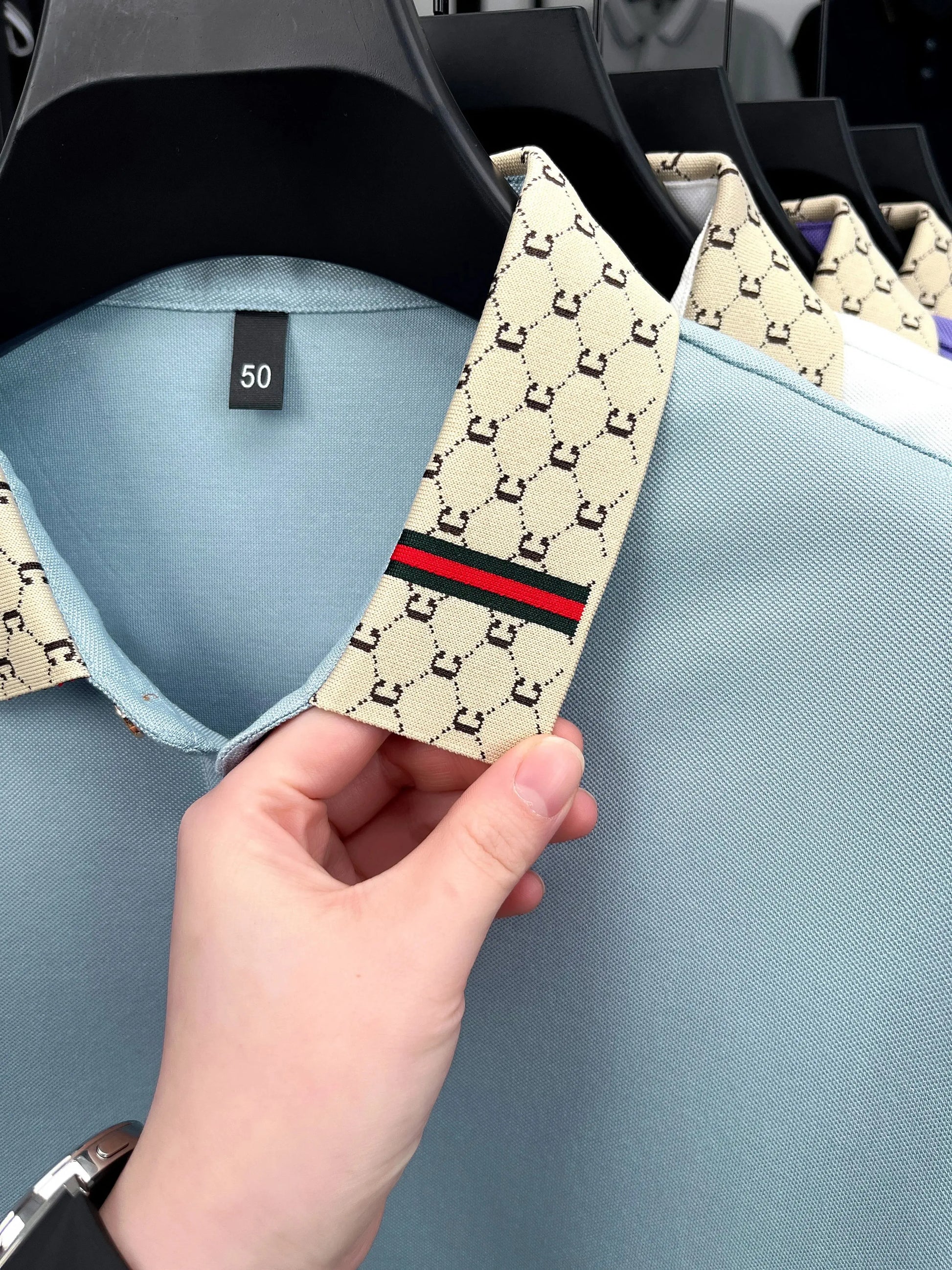 Personality letter jacquard lapel short sleeve T-shirt men high-end brand Little Bee embroidery fashion trend summer polo shirt NovaCart