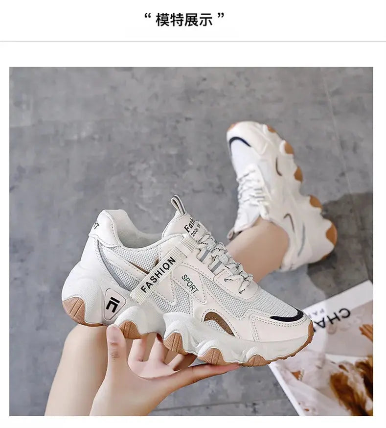 CINESSD 2023 Trendy Mesh Platform Sneakers Leather Shoes Breathable Casual Sports Shoes Women Flats NovaCart