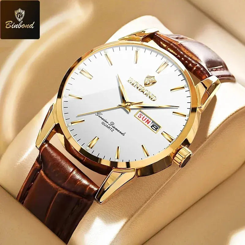 BINBOND Top Luxury Brand Fashion Watch For Men Waterproof Clock Man Date Quartz Wrist Watches Leather Strap Business Man Watch NovaCart