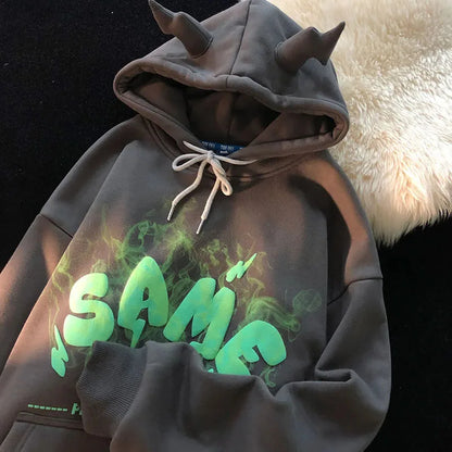 Letter Print  Hoodie Pullover Vintage Gothic Aesthetic Oversized Hooded Sweatshirt