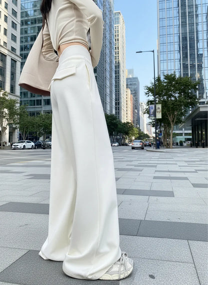 Gray High-Waist Loose Wide-Leg Straight Pants Women FitiqueFit
