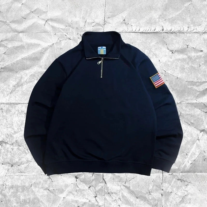 Y2K Retro Quarterzip Pullover Hoodie Embroidery Sweatshirt American Vintage Old Money Casual Streetwear Unisex Oversized Coat NovaCart