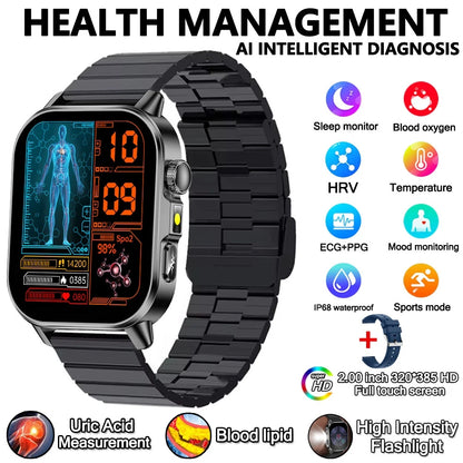 2026 New Model Uric Acid & Lipid Health Analysis Smart Watch Men ECG+PPG Bluetooth Call 2.01-inch Flashlight Smartwatch Women NovaCart