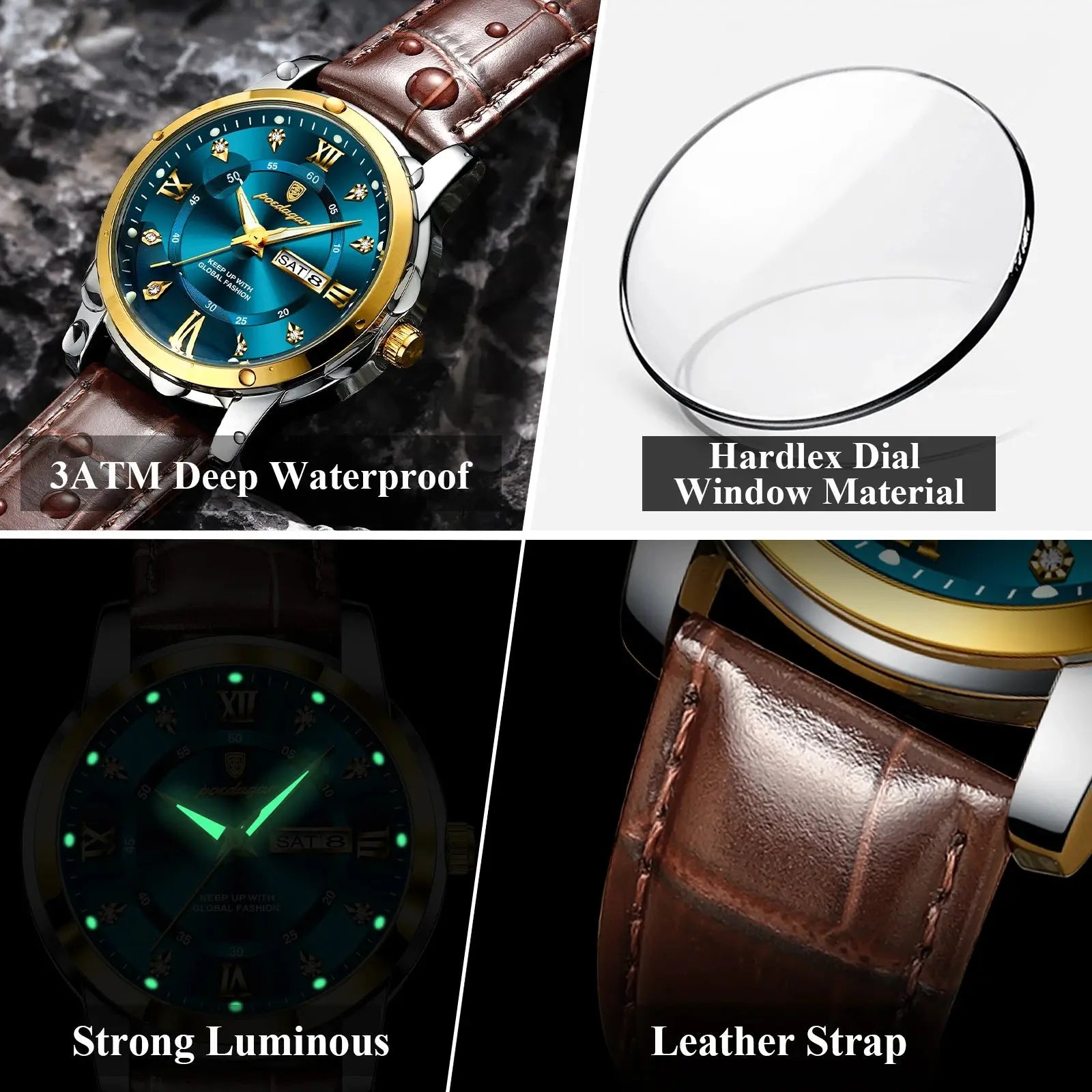 POEDAGAR Luxury Business Male Wristwatch Waterproof Luminous Leather Man Watch Date Week Sport Casual Men's Quartz Watches reloj NovaCart