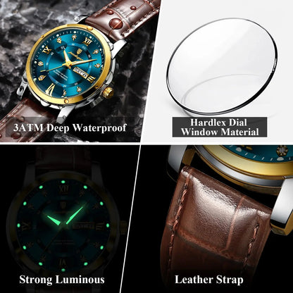 POEDAGAR Luxury Business Male Wristwatch Waterproof Luminous Leather Man Watch Date Week Sport Casual Men's Quartz Watches reloj NovaCart