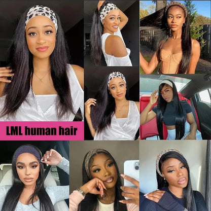Headband Wig Human Hair Straight Headband Wigs Glueless None Lace Front Wig Brazilian Virgin Machine Made Wigs Headband Half Wig NovaCart