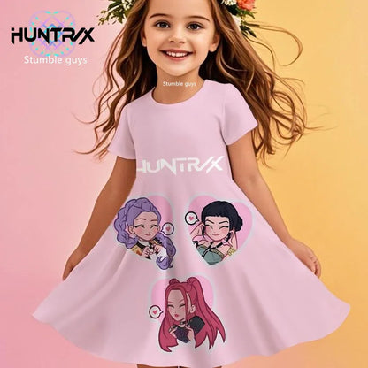 Girls Kpop Cartoon Demon Hunters Dress Summer Kids Anime Princess Beach Outfit Casual Sleepwear NovaCart
