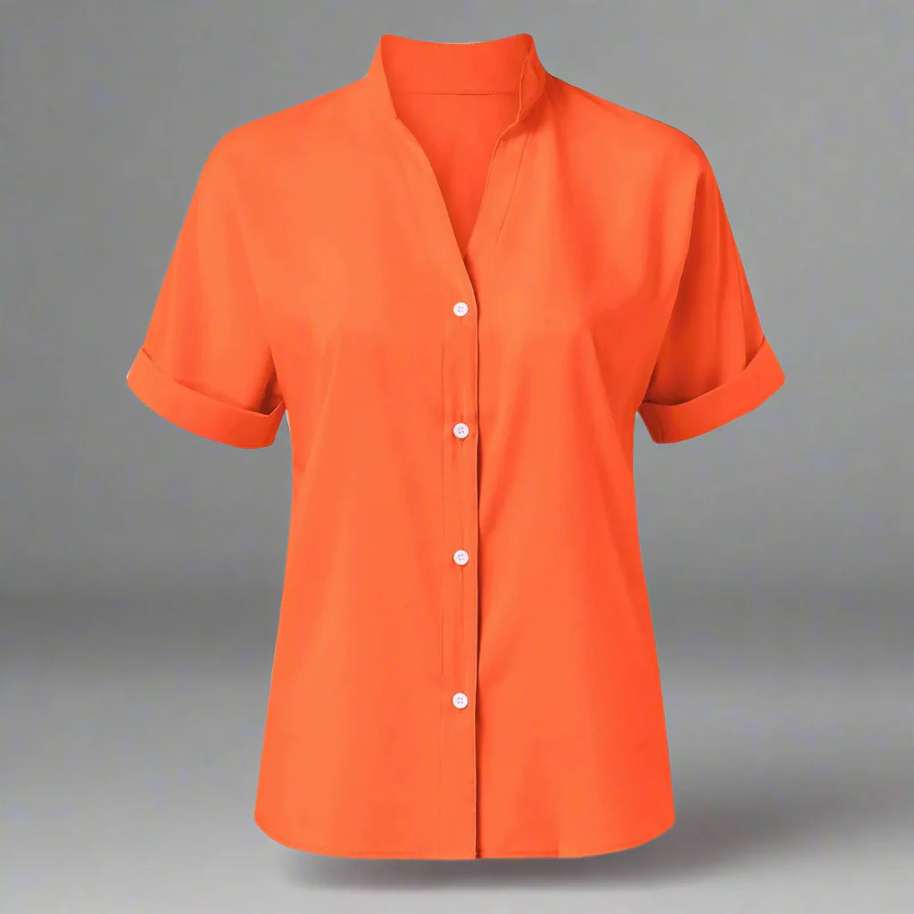 🧡 Summer Women's Satin V-Neck Short Sleeve Shirt – Elegant Casual Wear FitiqueFit
