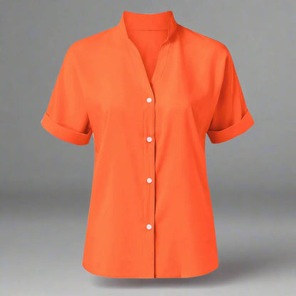 🧡 Summer Women's Satin V-Neck Short Sleeve Shirt – Elegant Casual Wear FitiqueFit