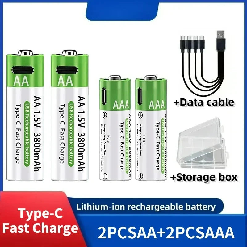 2025NEW Lithium-Ion Battery Type-C Rechargeable High-Capacity Battery AA&AAA Battery For remote control, mouse, electric toys Pi-Mart