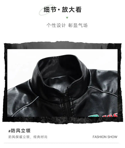 Men's Leather Jacket 2026 New Fall Standing Collar Motorcycle Coat PU Leather Jacket Trendy American Casual Outfit Coat NovaCart