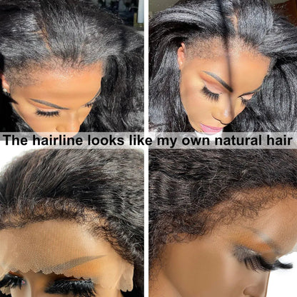 4C Hairline Edge Kinky Straight Wig Curly Baby Hair 13x4 HD Lace Frontal Wigs Brazilian Yaki Straight Wig Human Hair Ossilee HOL stores