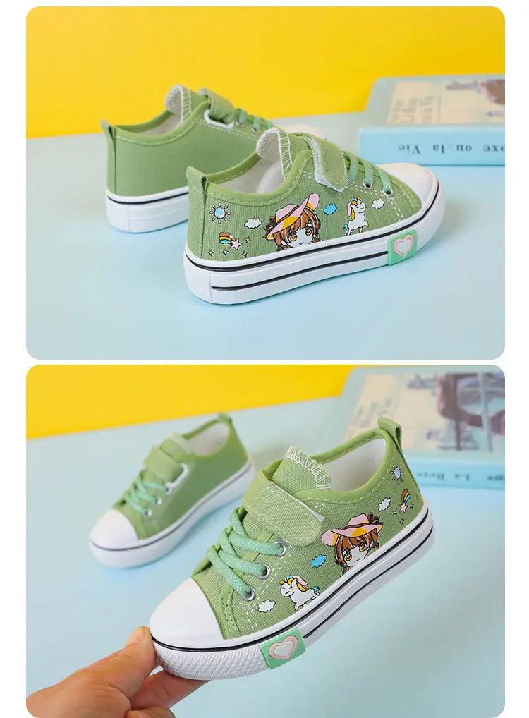 Children's  New Spring Canvas Shoes Cartoon Graffiti Children's Casual Shoes for Girls Comfort Fashion Kids Flat Tennis Sneakers NovaCart