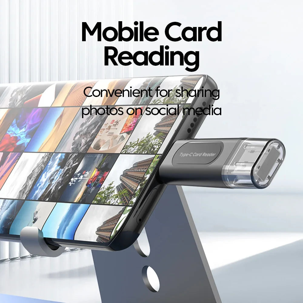 Elough 4 in 1 Card Reader Memory TF SD Card Readers For iPhone 16 15 Laptop USB 2.0 Type C Card Adapter High-speed Transmission Pi-Mart