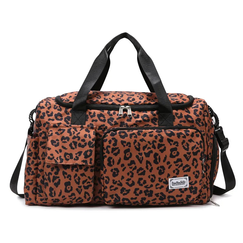 Classic Leopard Print Large Capacity Leisure Luggage Bag with Multiple Pockets and Shoe Compartment Sports Fitness Travel Bag NovaCart