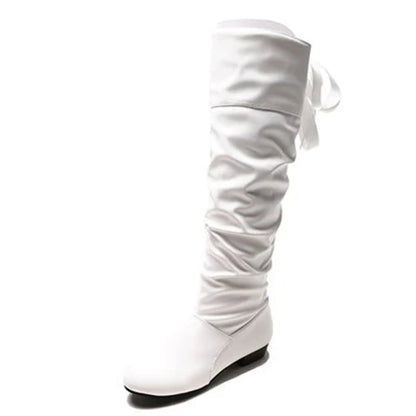 2024Shoes For Women  Knee High Boots Red Black White Tall Boots Woman Pleated Low Heel Casual Leather Female Long Shoes NovaCart
