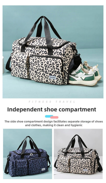 Classic Leopard Print Large Capacity Leisure Luggage Bag with Multiple Pockets and Shoe Compartment Sports Fitness Travel Bag NovaCart