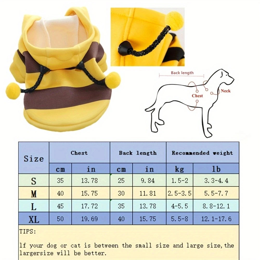 Cute Bee Costume Dog Cat Hoodie - thickened Pet Sweater Warm Outfit for Halloween Cosplay & Daily Wear pet clothes dogs clothes NovaCart
