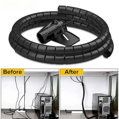Flexible 2M 16/10mm Spiral Cable Wire Protector Tube Clip for Computer Cord Organizer Management Tools Protective Pi-Mart