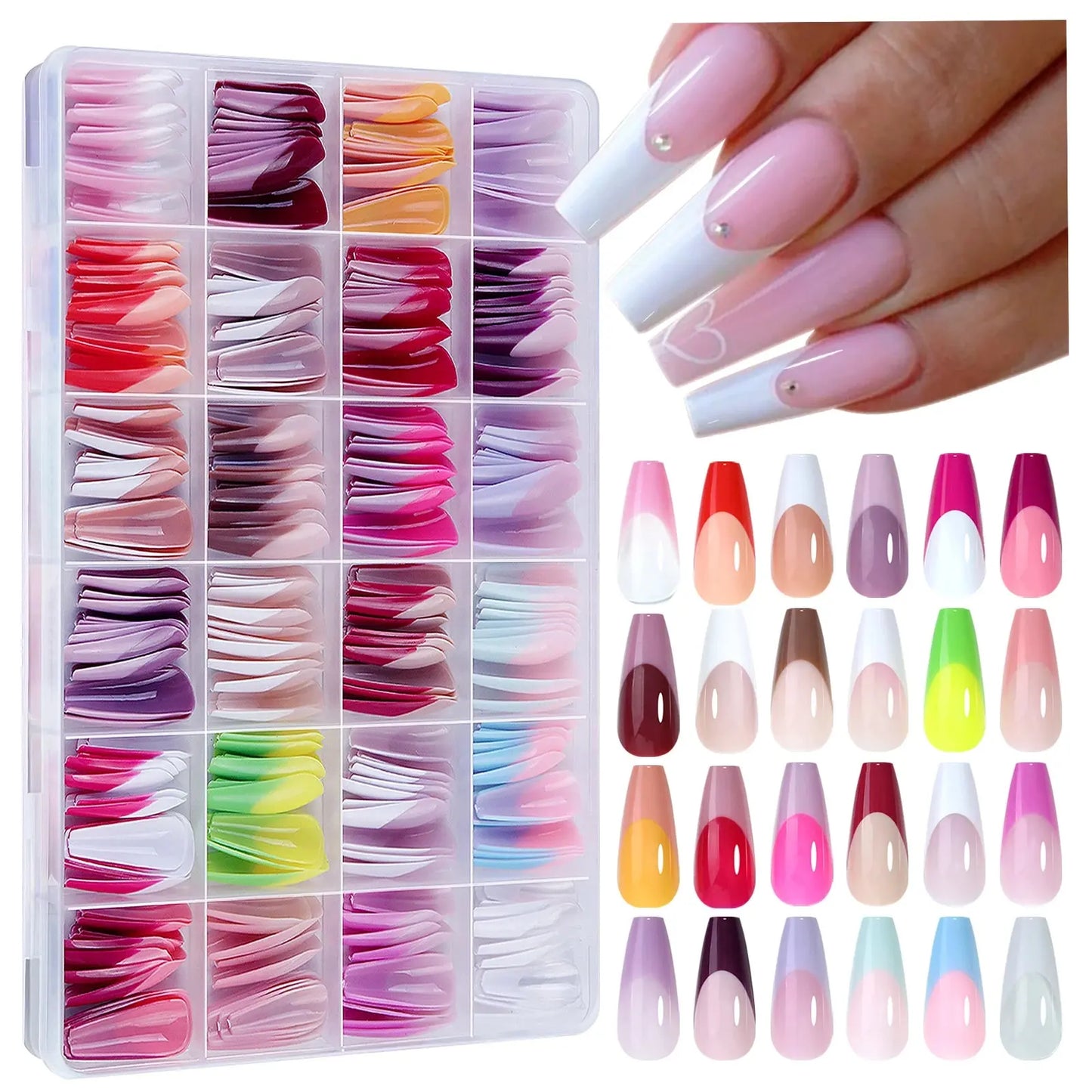 288PC False Nails Tips Coffin Almond Colorful French Acrylic Press On Nails Pre-Design Gel Nails Art Capsule For Girls Women NovaCart