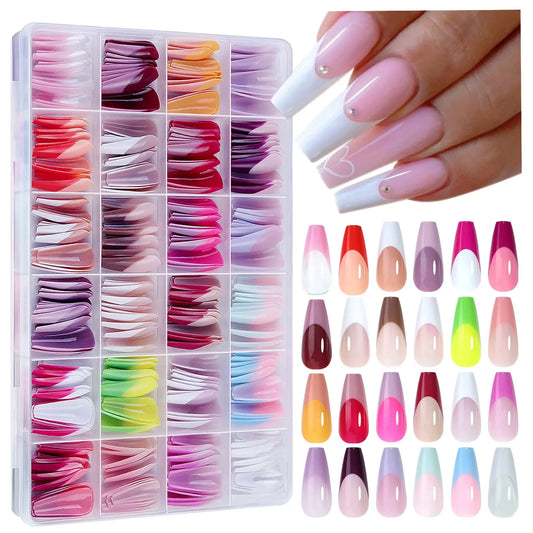 288PC False Nails Tips Coffin Almond Colorful French Acrylic Press On Nails Pre-Design Gel Nails Art Capsule For Girls Women NovaCart