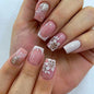 24Pcs Short Square Coffin False Nails Square Fake Nails with Glue French Glitter Wearable Acrylic Nails Set Press on Nail Tips NovaCart