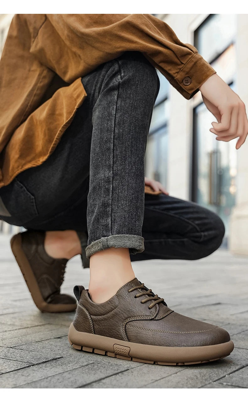 Shoes for Men Male Sneakers Leather Shoes Round Toe Apring and Autumn Wear-resistant Return To The Ancients Loafers All-match NovaCart