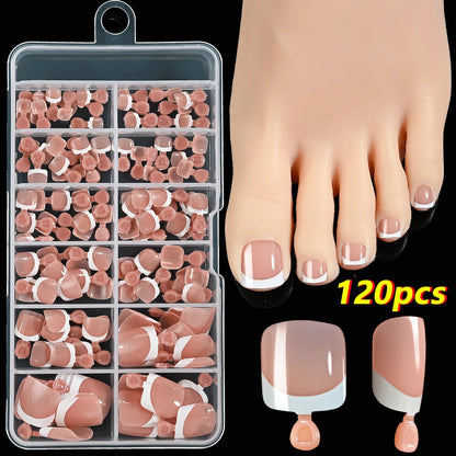 120Pcs 9-Colors French Fake Toenails Summer Short Sqaure Press On Toe Nails Tips Glossy Nude/Pink/Brown Full Cover False Toenail NovaCart