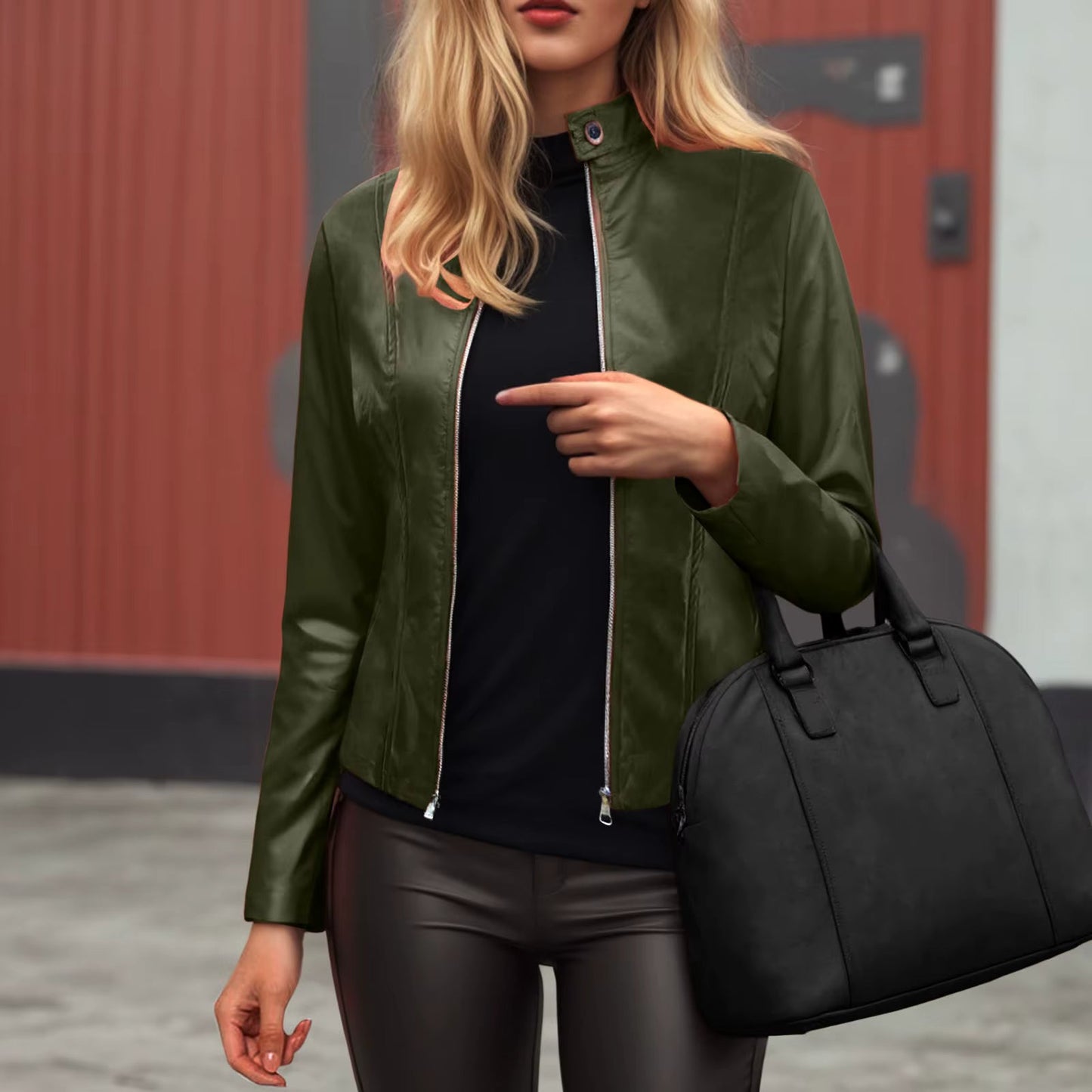 Women’s Slim Fit Faux Leather Moto Jacket FitiqueFit