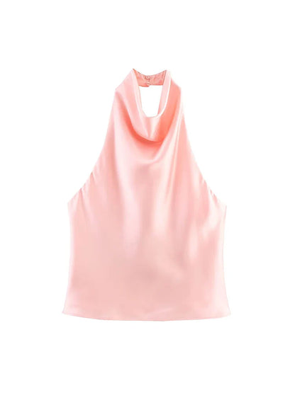 Sexy Elegant Halter  Backless High Solid Halter Neck Tops