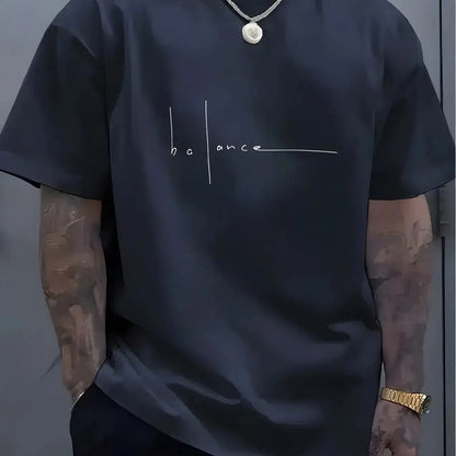 Men's summer 100% pure cotton fashionable casual sports loose trend balance letter print round neck short sleeved T-shirt top NovaCart
