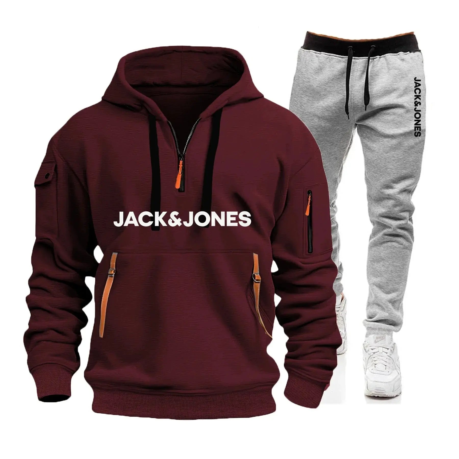Two sets of men's sportswear for autumn/Winter 2025, including a sweatshirt and two sets of fitness jogging pants with wool caps NovaCart